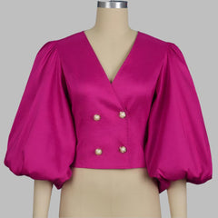 puff sleeve cropped blouse with double-breasted buttons - MartinL