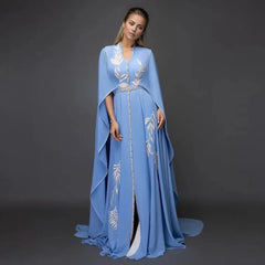 Embroidered cape gown with beaded trim – Lofan