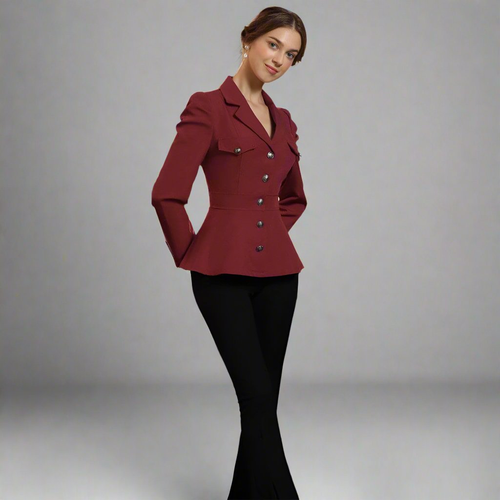 long-sleeve tailored peplum jacket with gold buttons - Aafiynt