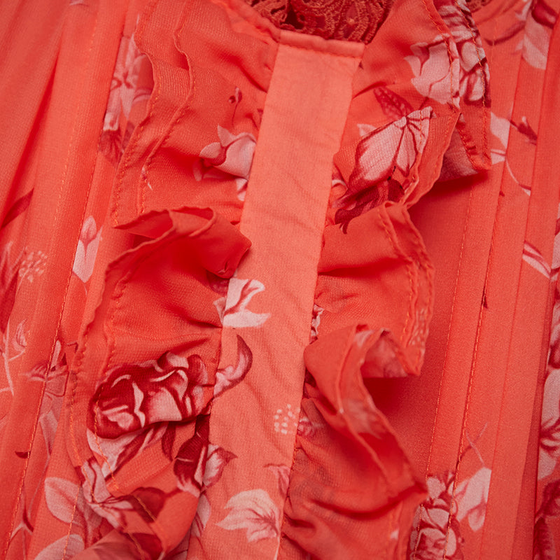 floral print maxi dress with lace trim – Caihong