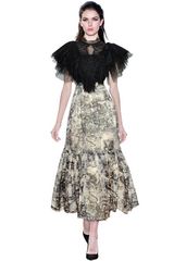 lace yoke maxi dress with ruffled tulle cape – Abygail