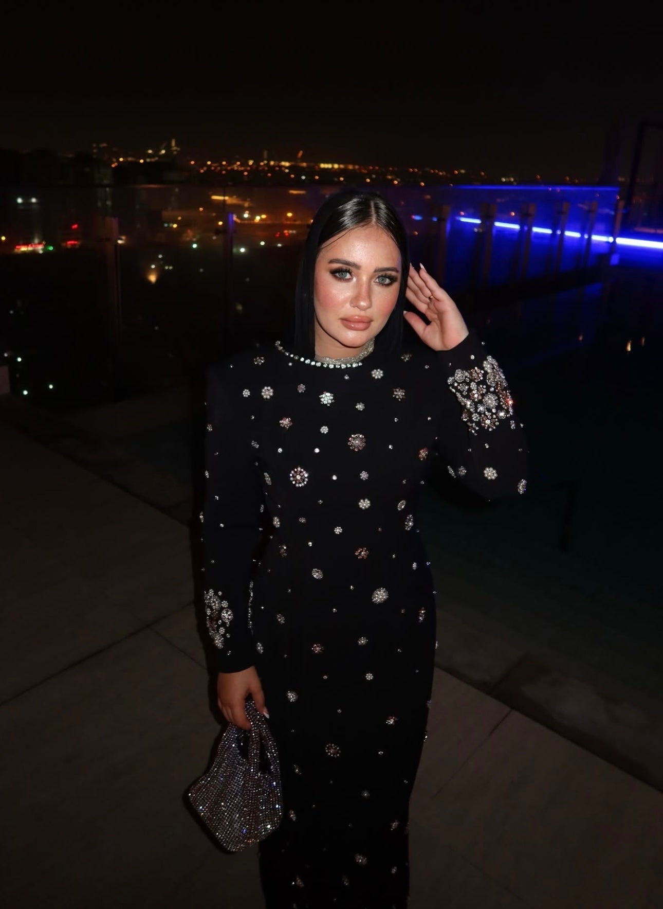 embellished long-sleeve gown with crystal accents – Joreen