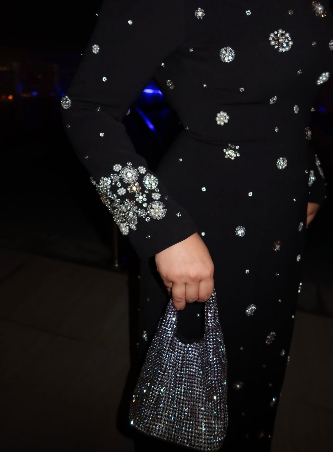 embellished long-sleeve gown with crystal accents – Joreen