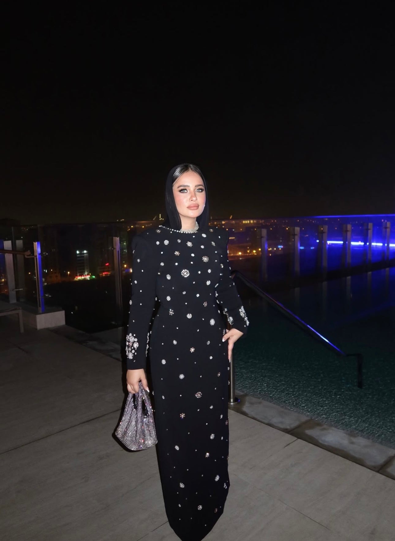 embellished long-sleeve gown with crystal accents – Joreen