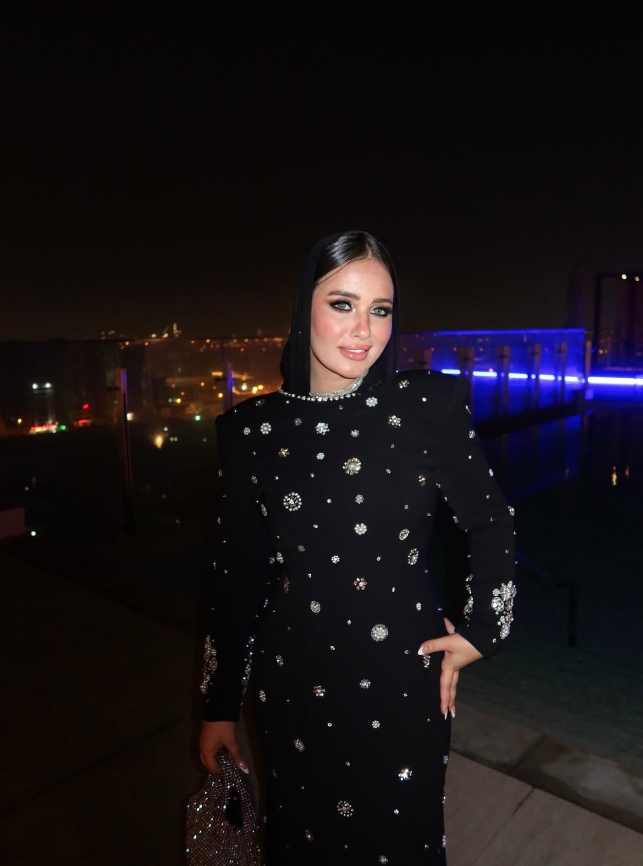 embellished long-sleeve gown with crystal accents – Joreen