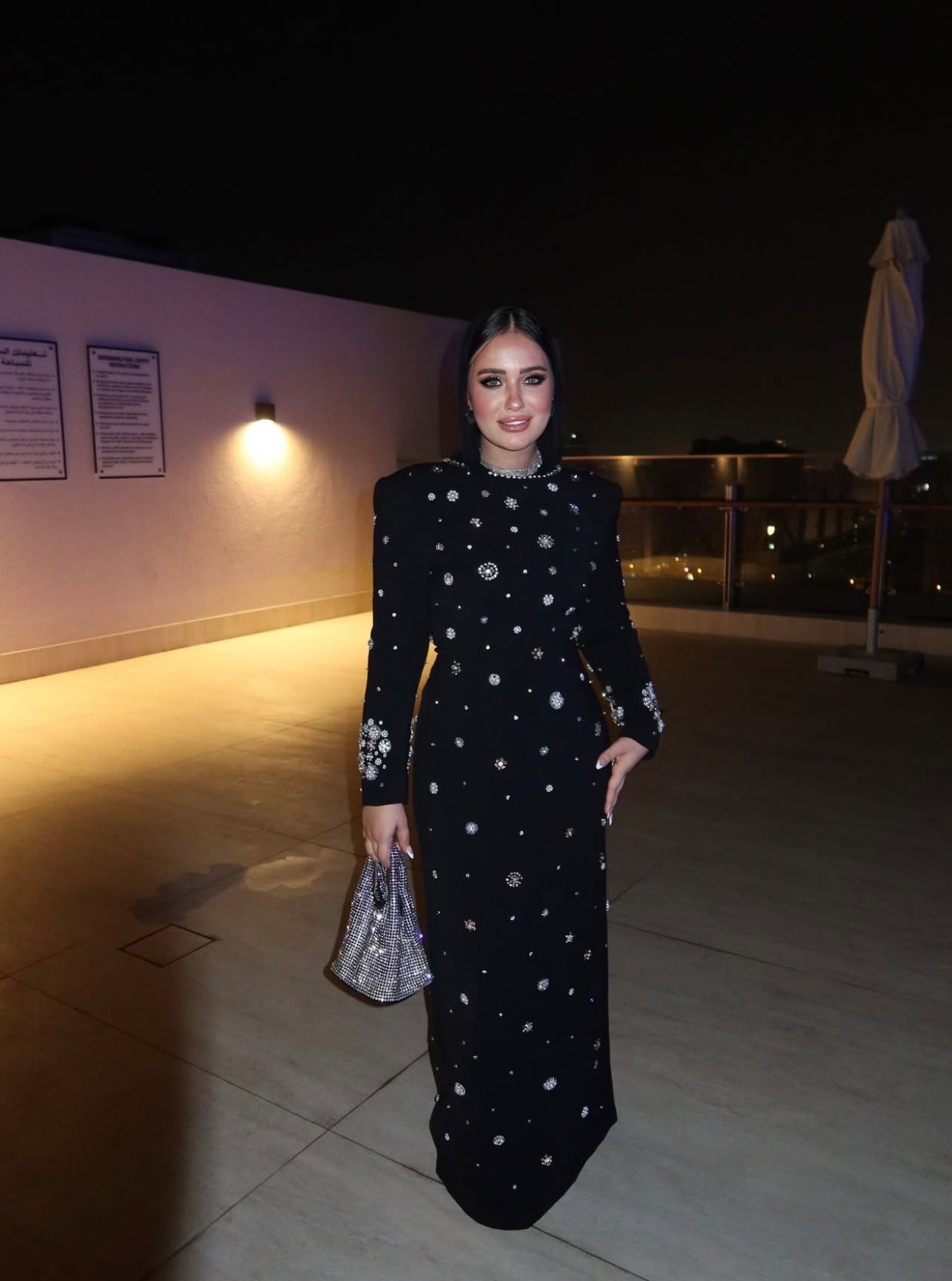 embellished long-sleeve gown with crystal accents – Joreen