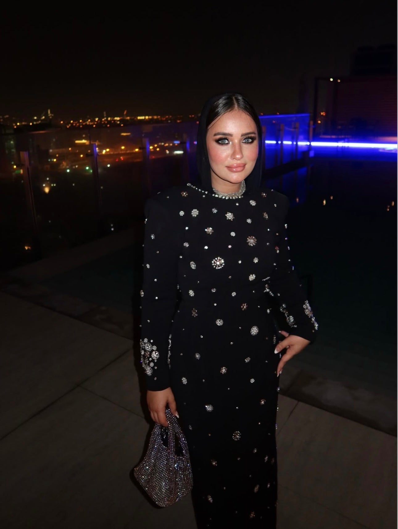 embellished long-sleeve gown with crystal accents – Joreen