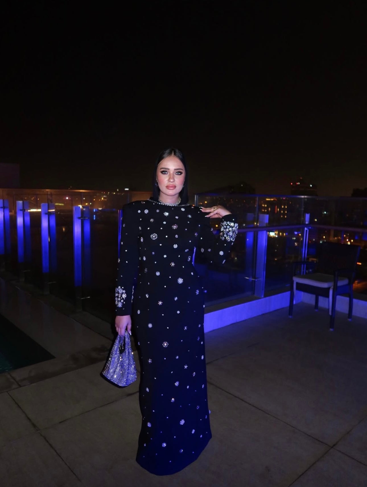 embellished long-sleeve gown with crystal accents – Joreen