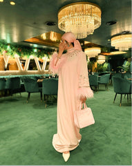 embellished-feather cuff kaftan – Zykeria