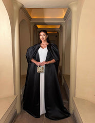 Sleeveless Pleated Gown with Dramatic Cape – Fatima