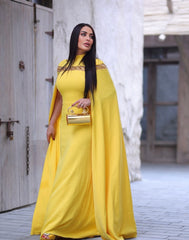 High-neck cape gown with gold embroidery – Jordena