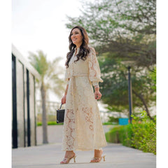Button-down lace maxi dress with belt – Annabella