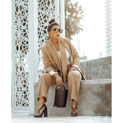 belted double-breasted tailored pantsuit - Wangai