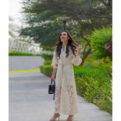 Button-down lace maxi dress with belt – Annabella