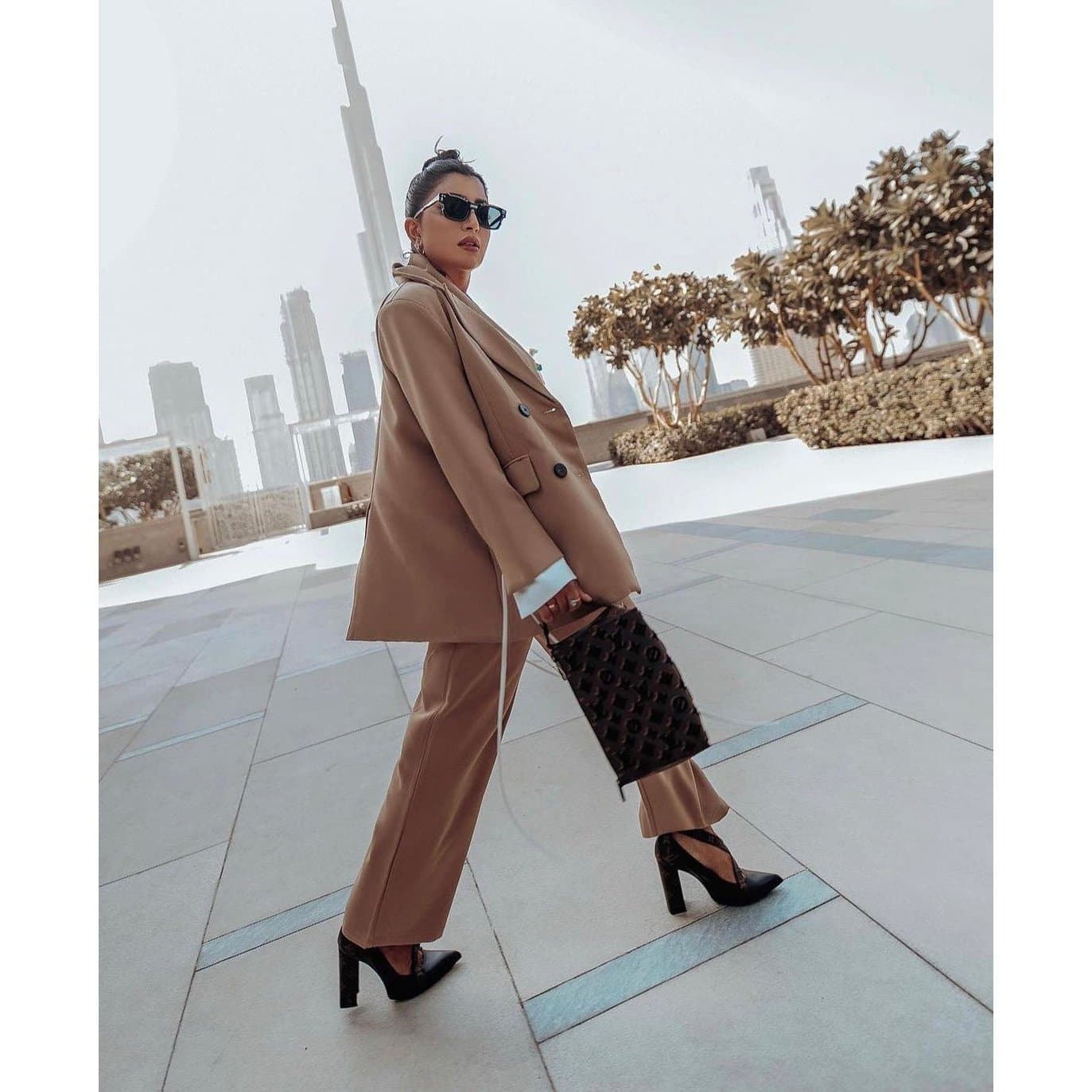 belted double-breasted tailored pantsuit - Wangai