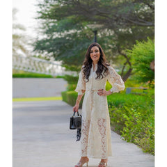 Button-down lace maxi dress with belt – Annabella