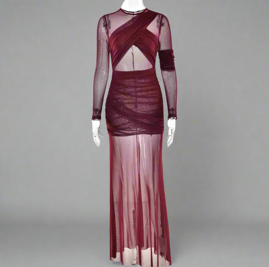 sheer panel ruched gown – Govana