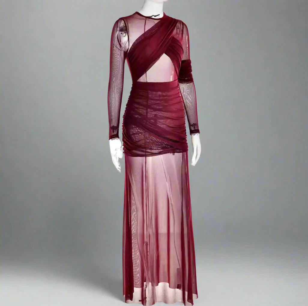 sheer panel ruched gown – Govana