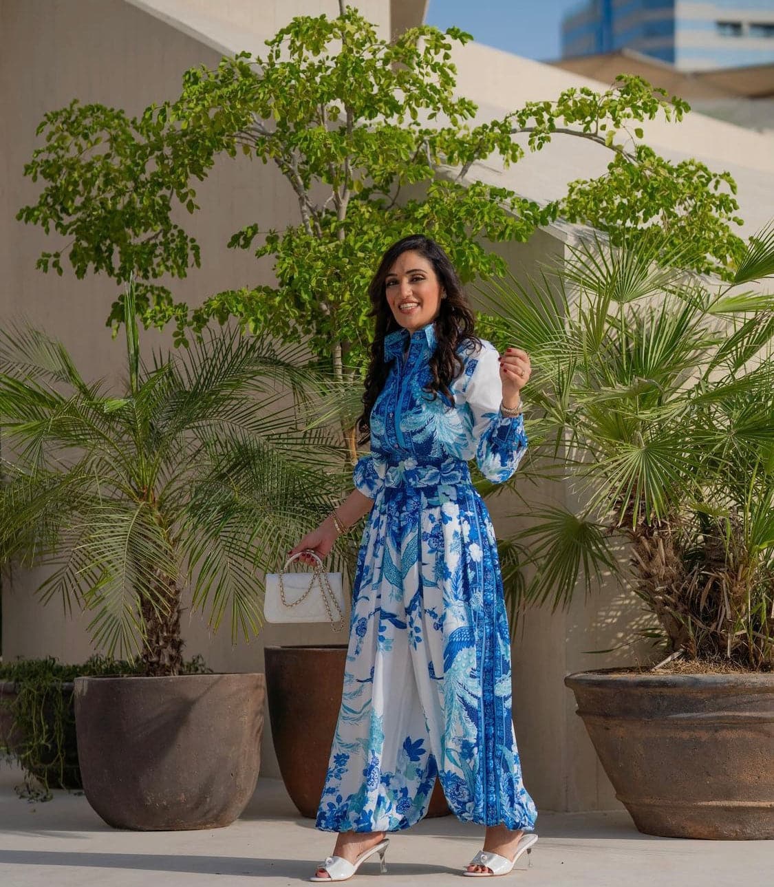long-sleeve printed chiffon shirt and wide-leg pants set - Phoenix