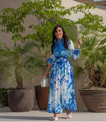 long-sleeve printed chiffon shirt and wide-leg pants set - Phoenix