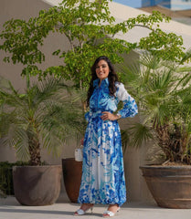 long-sleeve printed chiffon shirt and wide-leg pants set - Phoenix