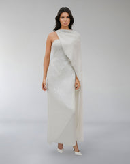 Strapless Sequined Column Dress with Draped Cape – AUROOR
