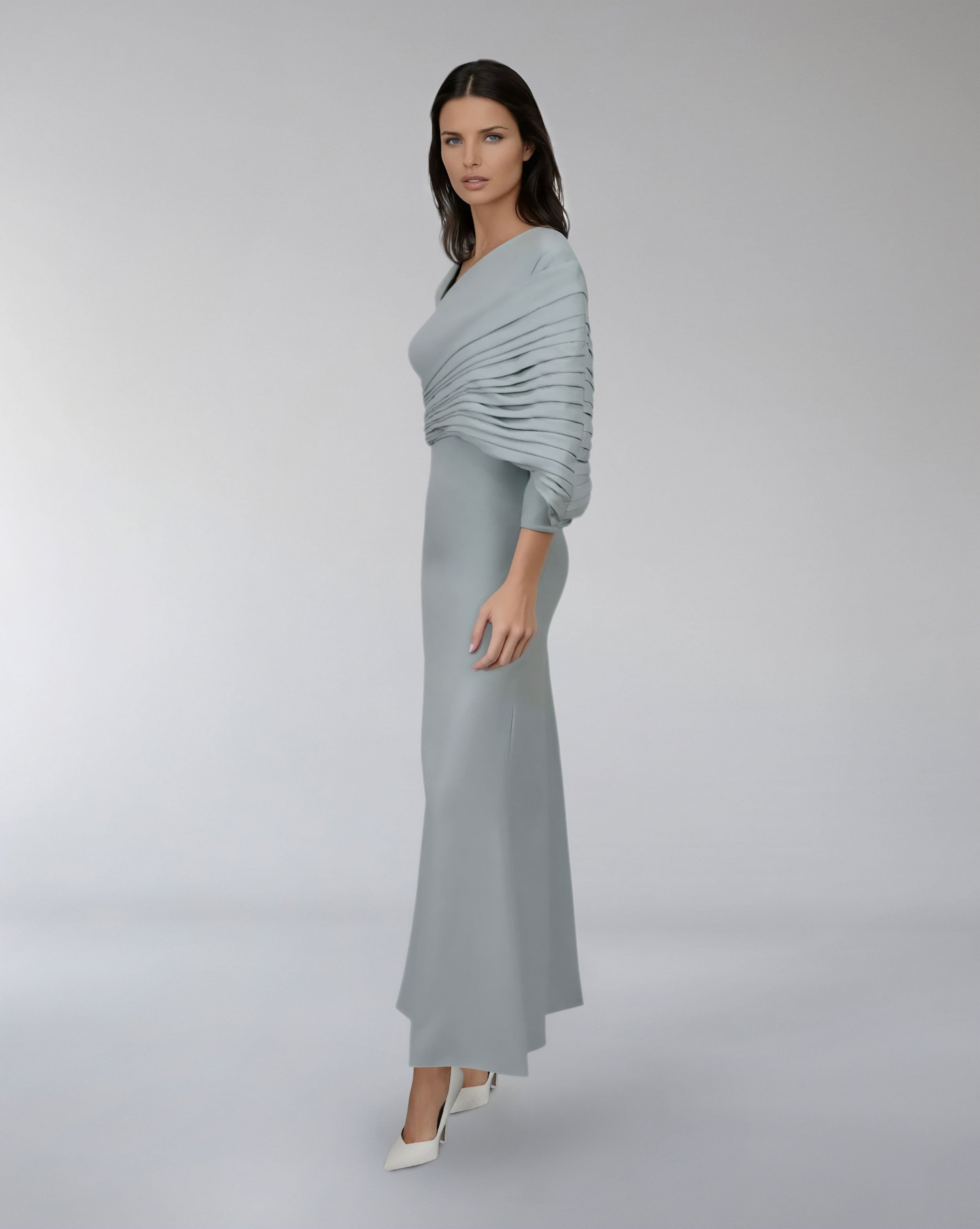 Asymmetrical Draped Sleeve Gown – SELE