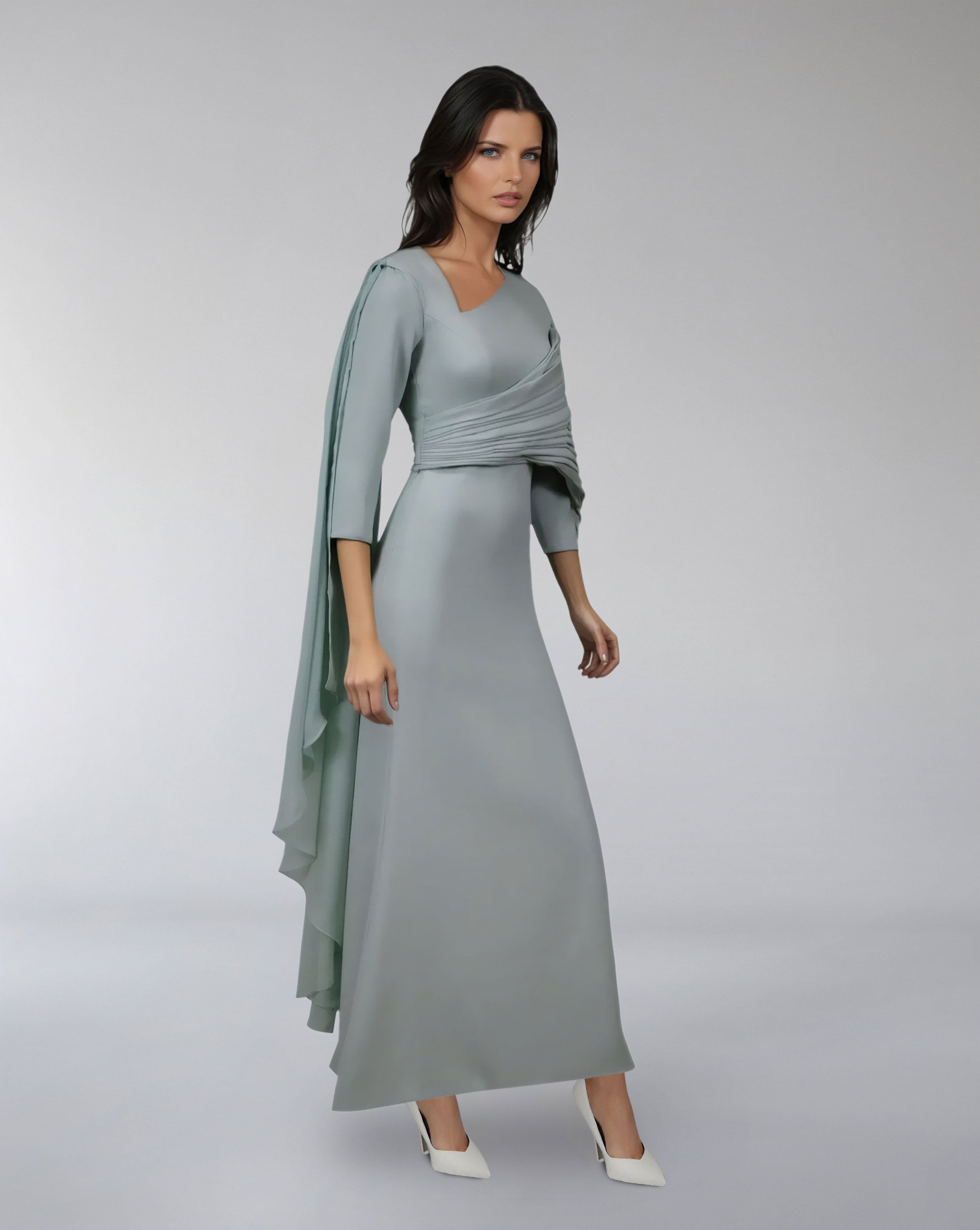 Asymmetrical Draped Sleeve Gown – SELE