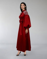 High-Neck A-Line Dress with Embellished Shoulders – SCARLET