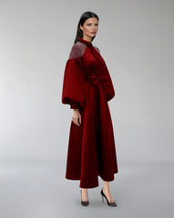 High-Neck A-Line Dress with Embellished Shoulders – SCARLET
