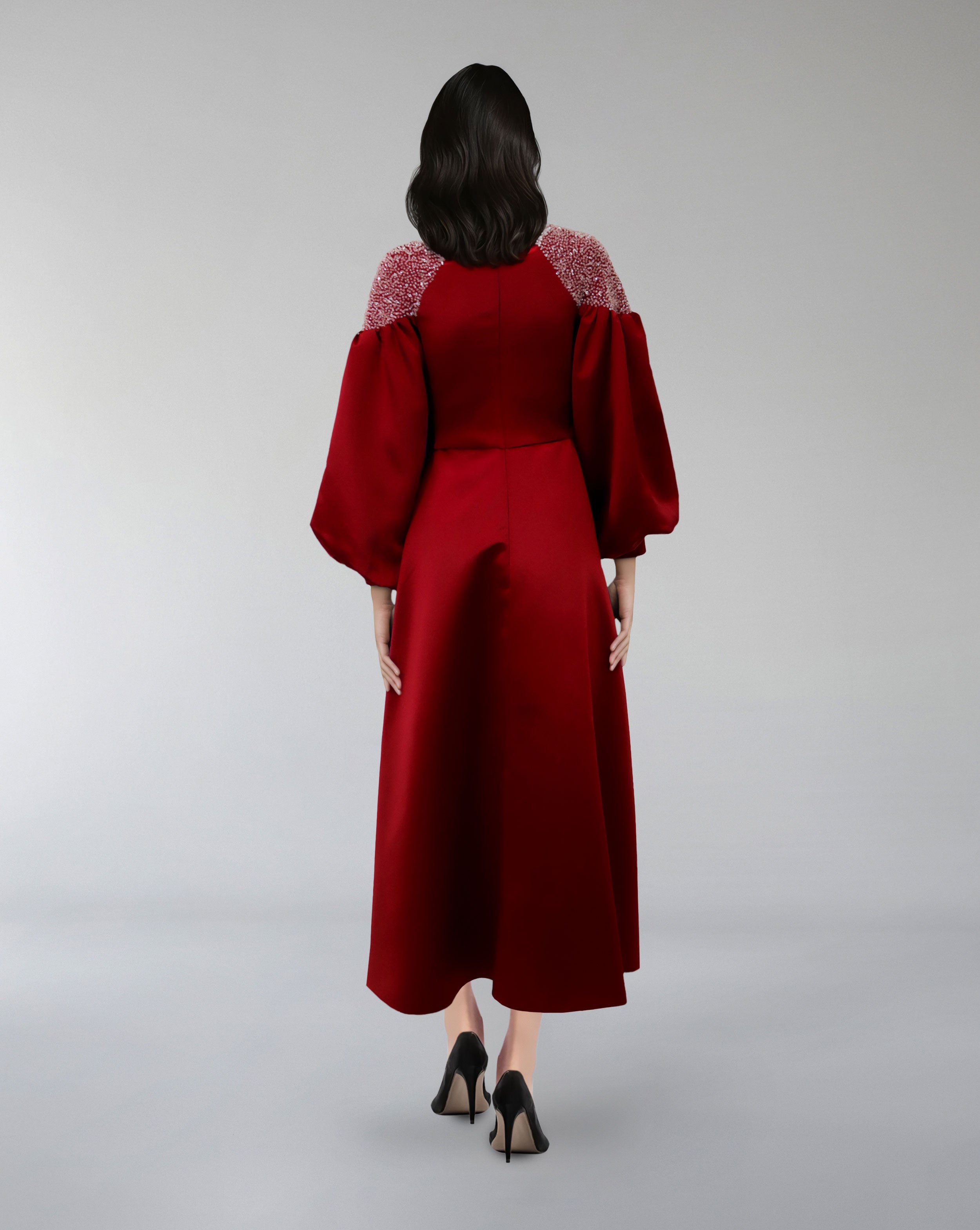 High-Neck A-Line Dress with Embellished Shoulders – SCARLET