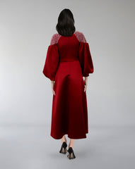 High-Neck A-Line Dress with Embellished Shoulders – SCARLET
