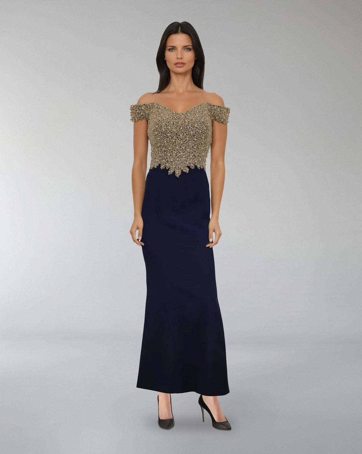 Off-Shoulder Beaded Bodice Gown – CELESTI