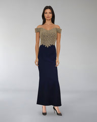 Off-Shoulder Beaded Bodice Gown – CELESTI