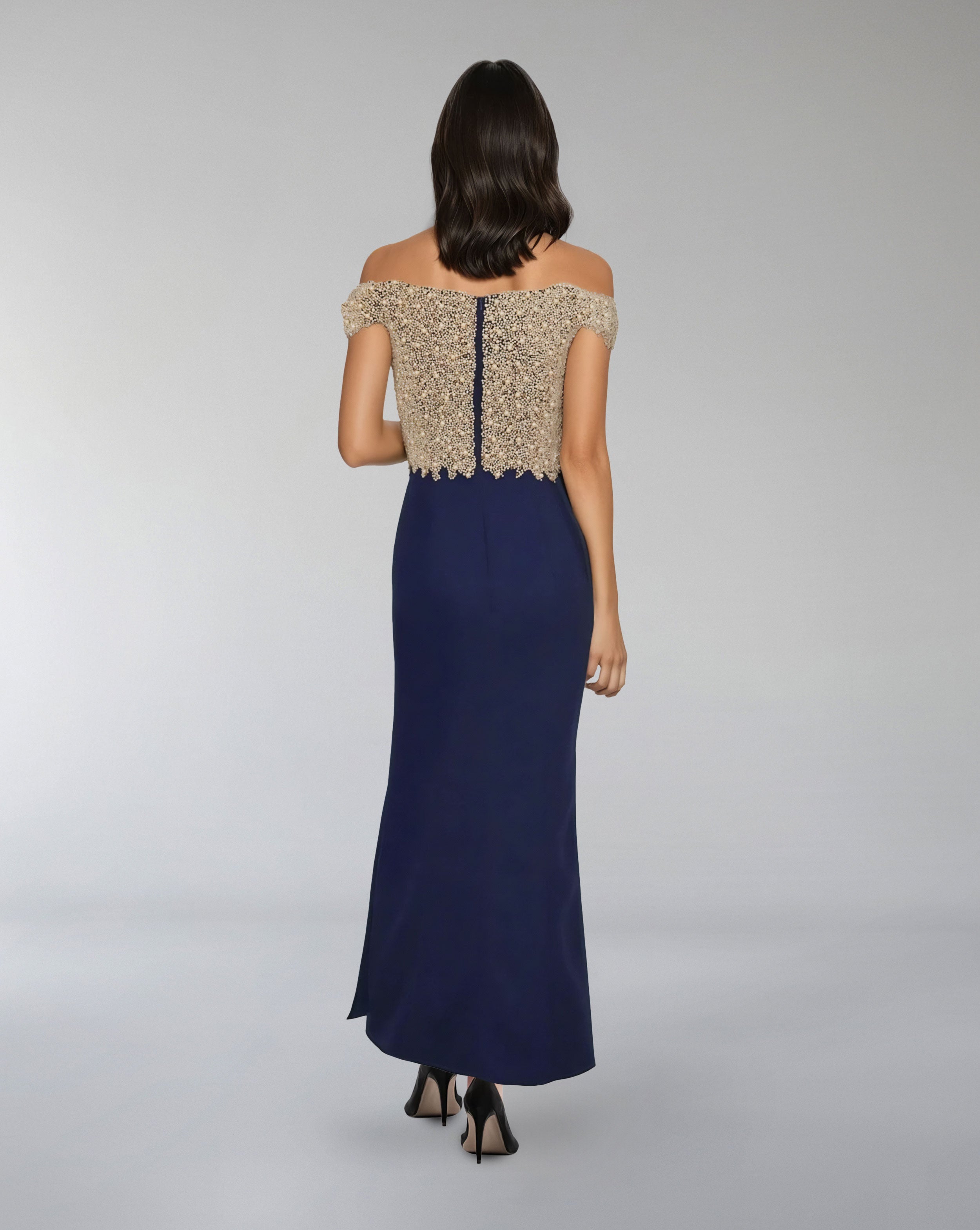 Off-Shoulder Beaded Bodice Gown – CELESTI