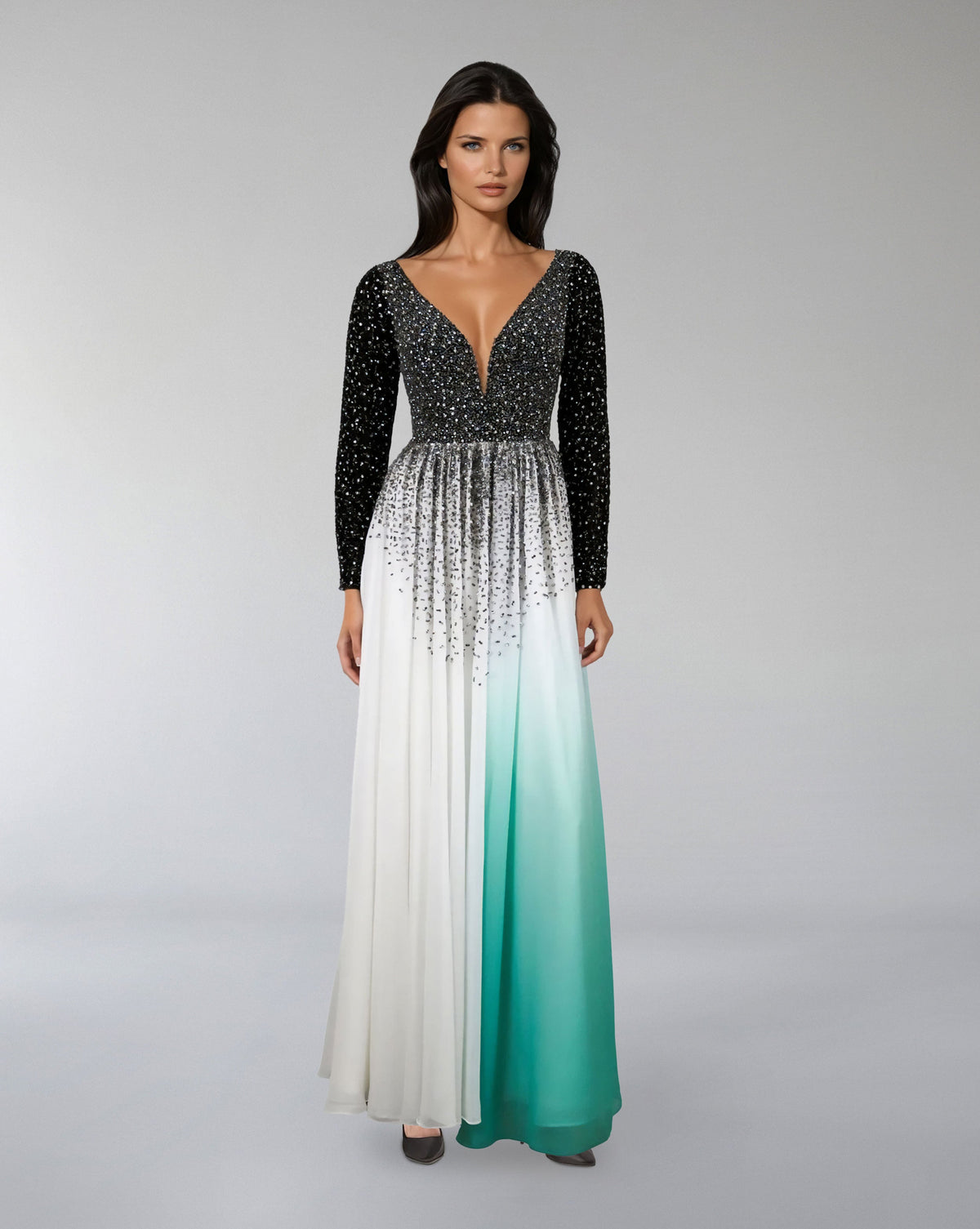 Plunging Ombre Gown with Embellished Bodice – ASTRIID