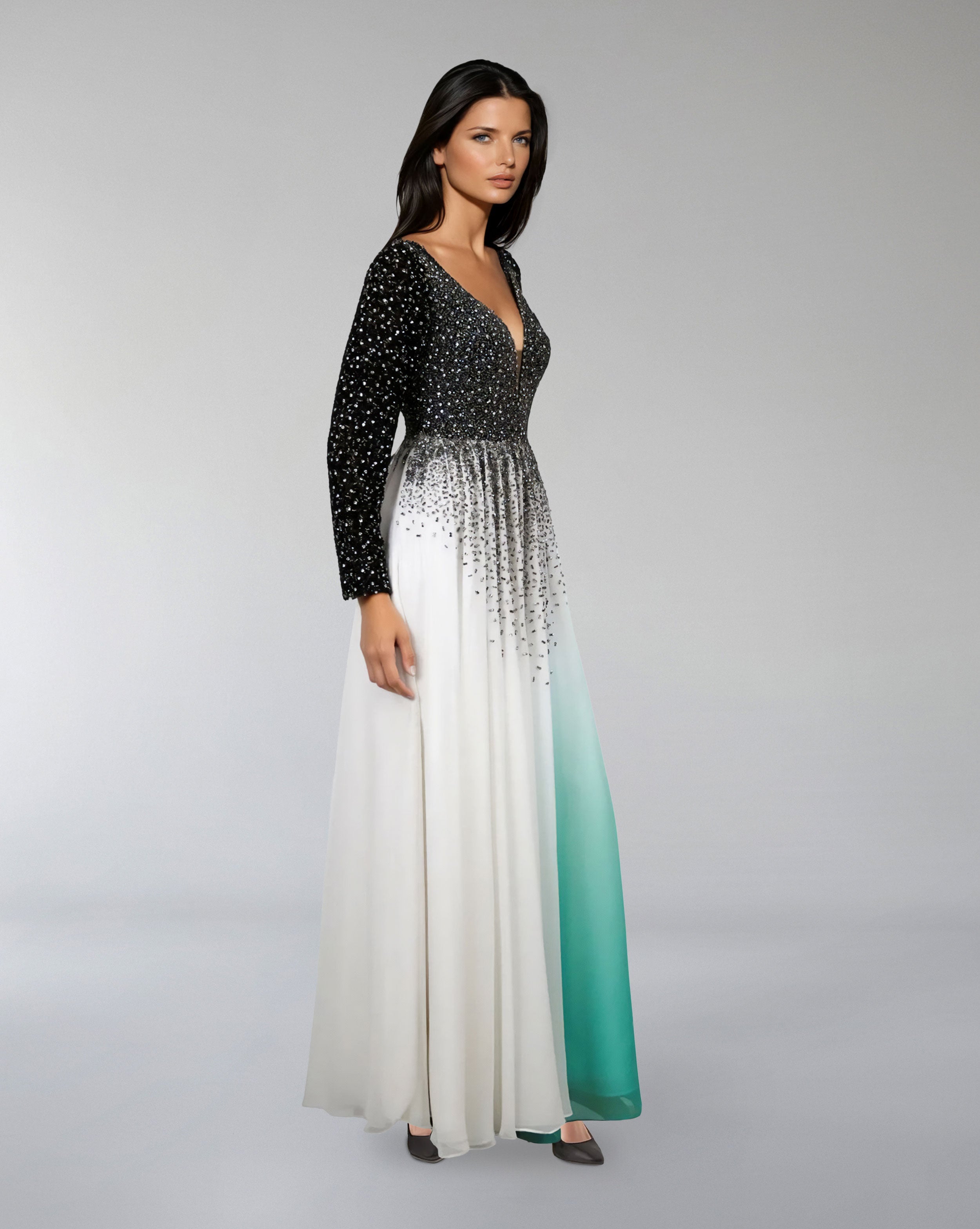 Plunging Ombre Gown with Embellished Bodice – ASTRIID