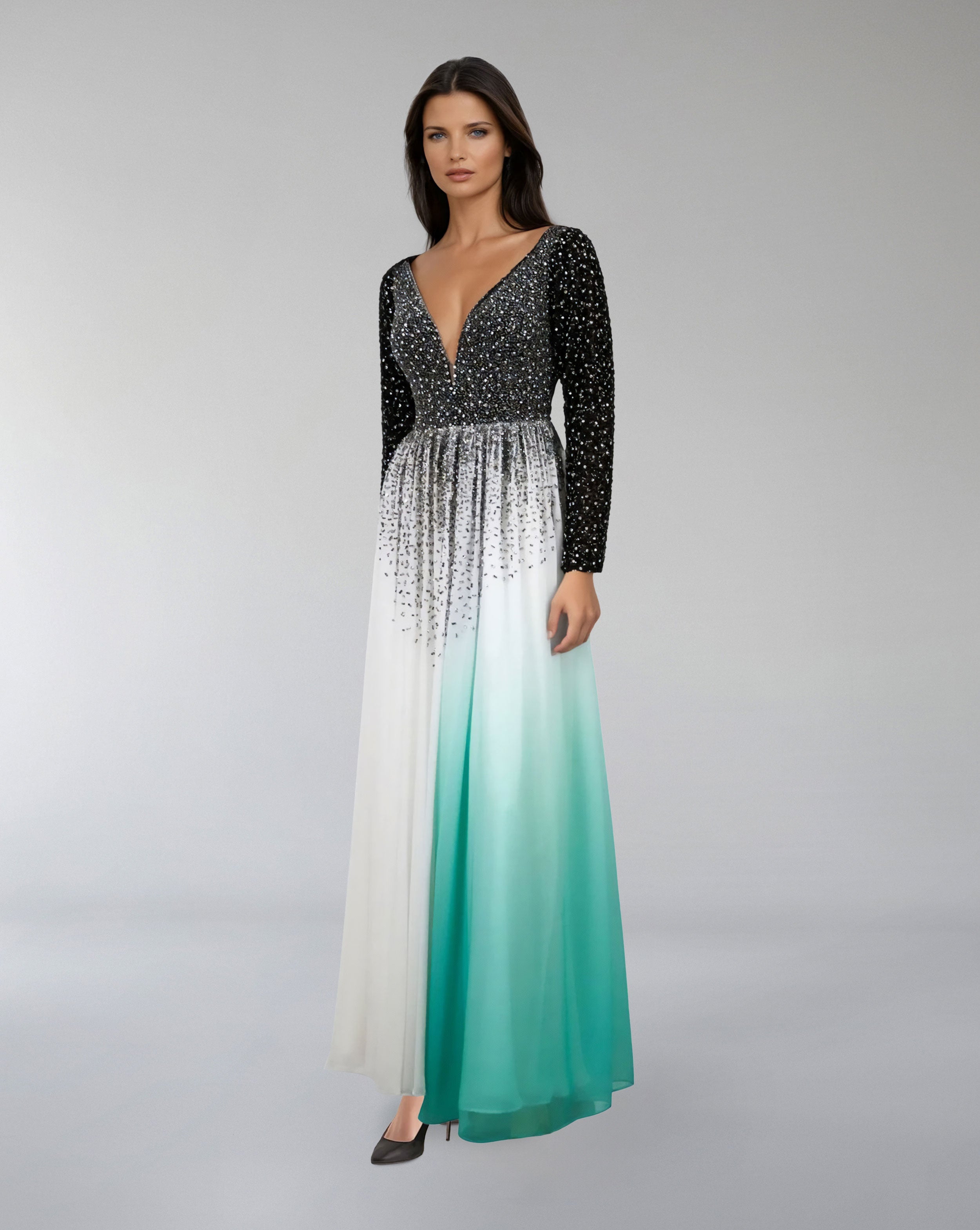 Plunging Ombre Gown with Embellished Bodice – ASTRIID
