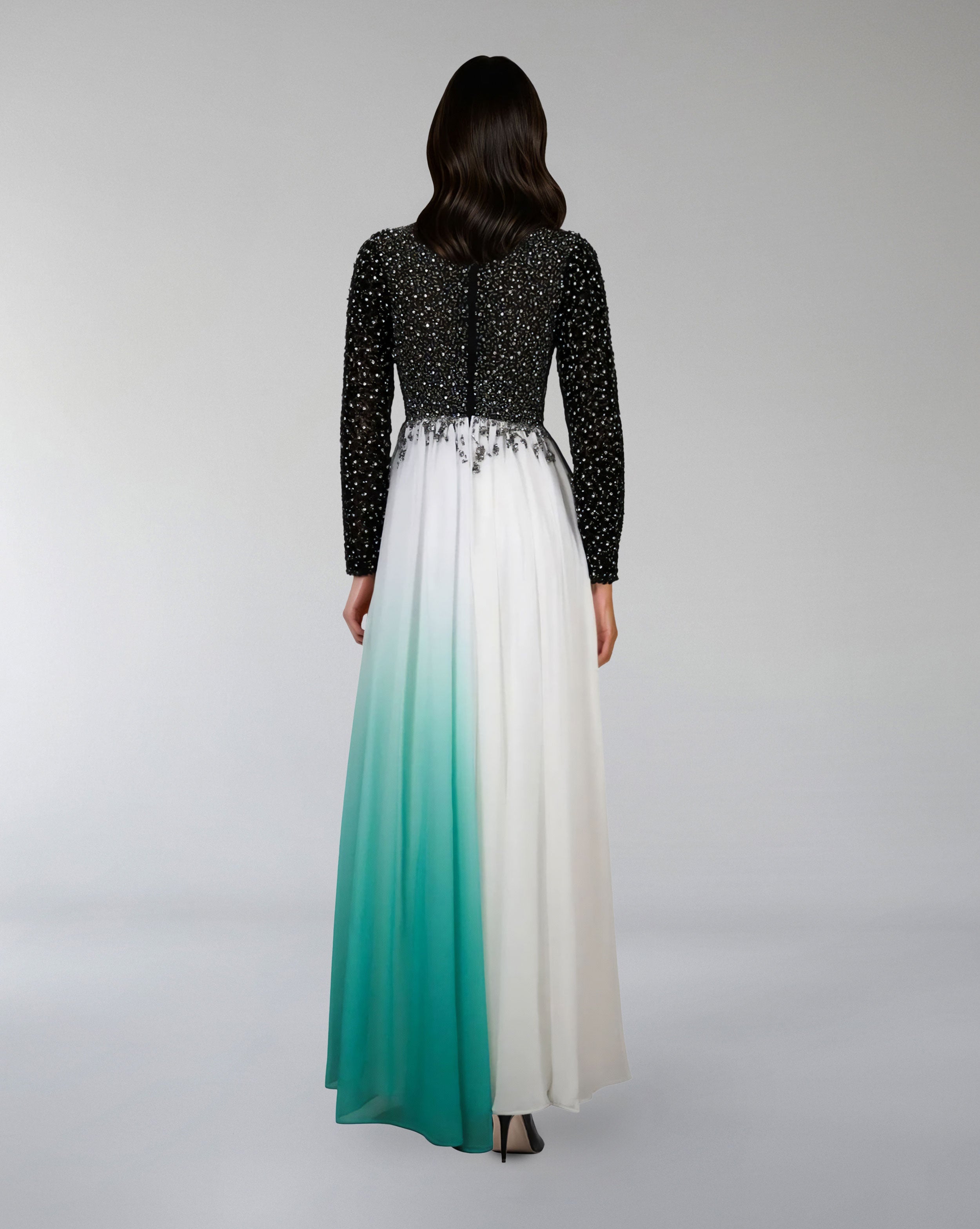 Plunging Ombre Gown with Embellished Bodice – ASTRIID
