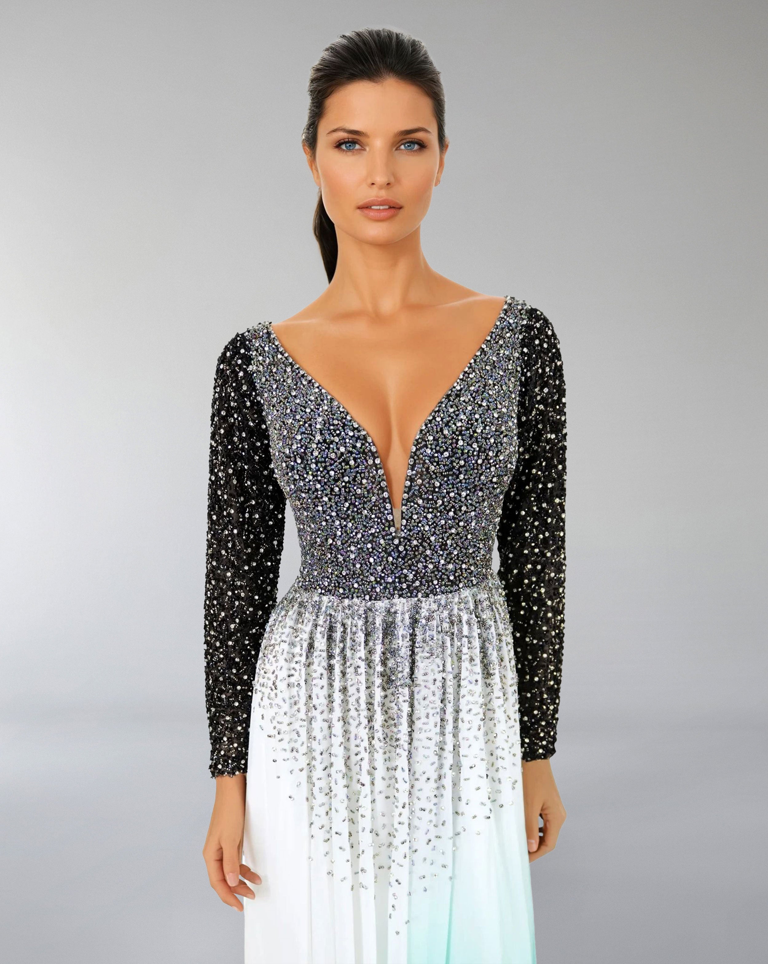 Plunging Ombre Gown with Embellished Bodice – ASTRIID