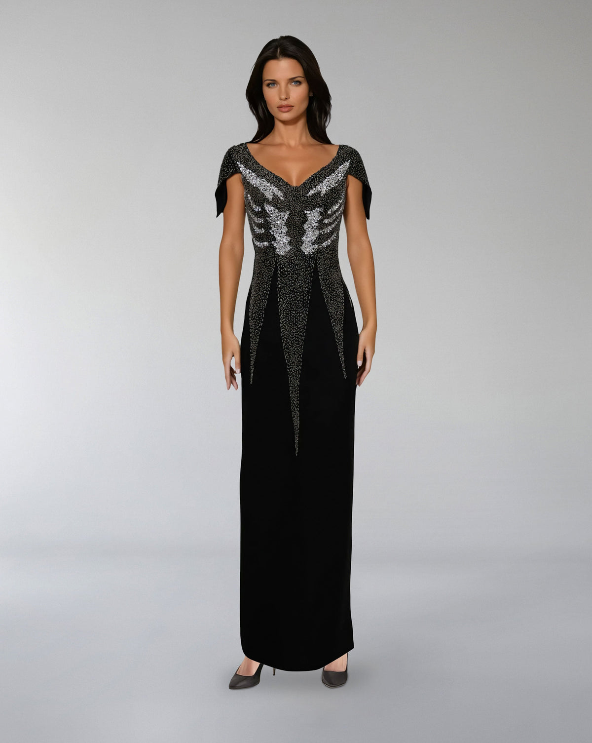 Embellished Cap-Sleeve Column Gown – NOIVA