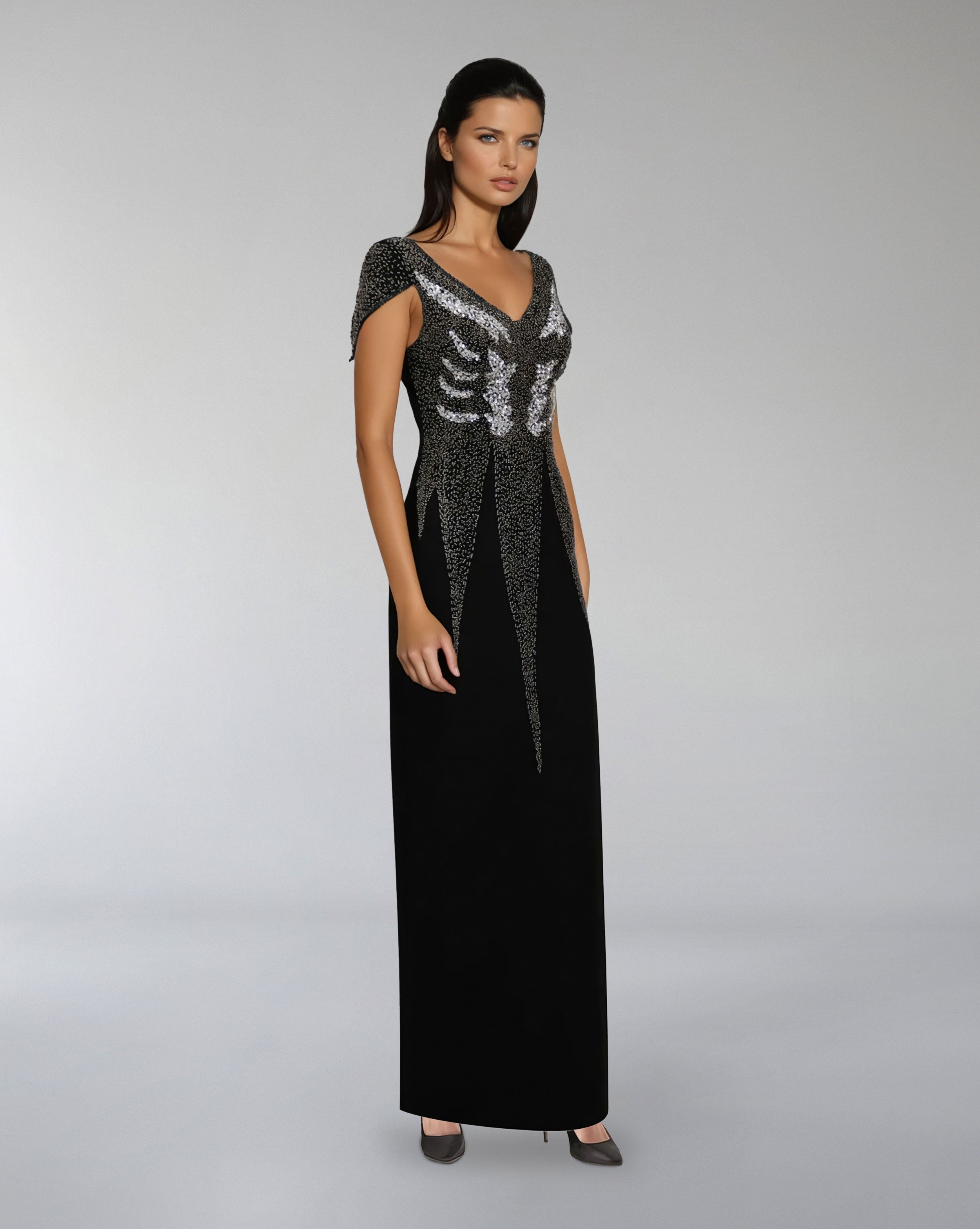 Embellished Cap-Sleeve Column Gown – NOIVA