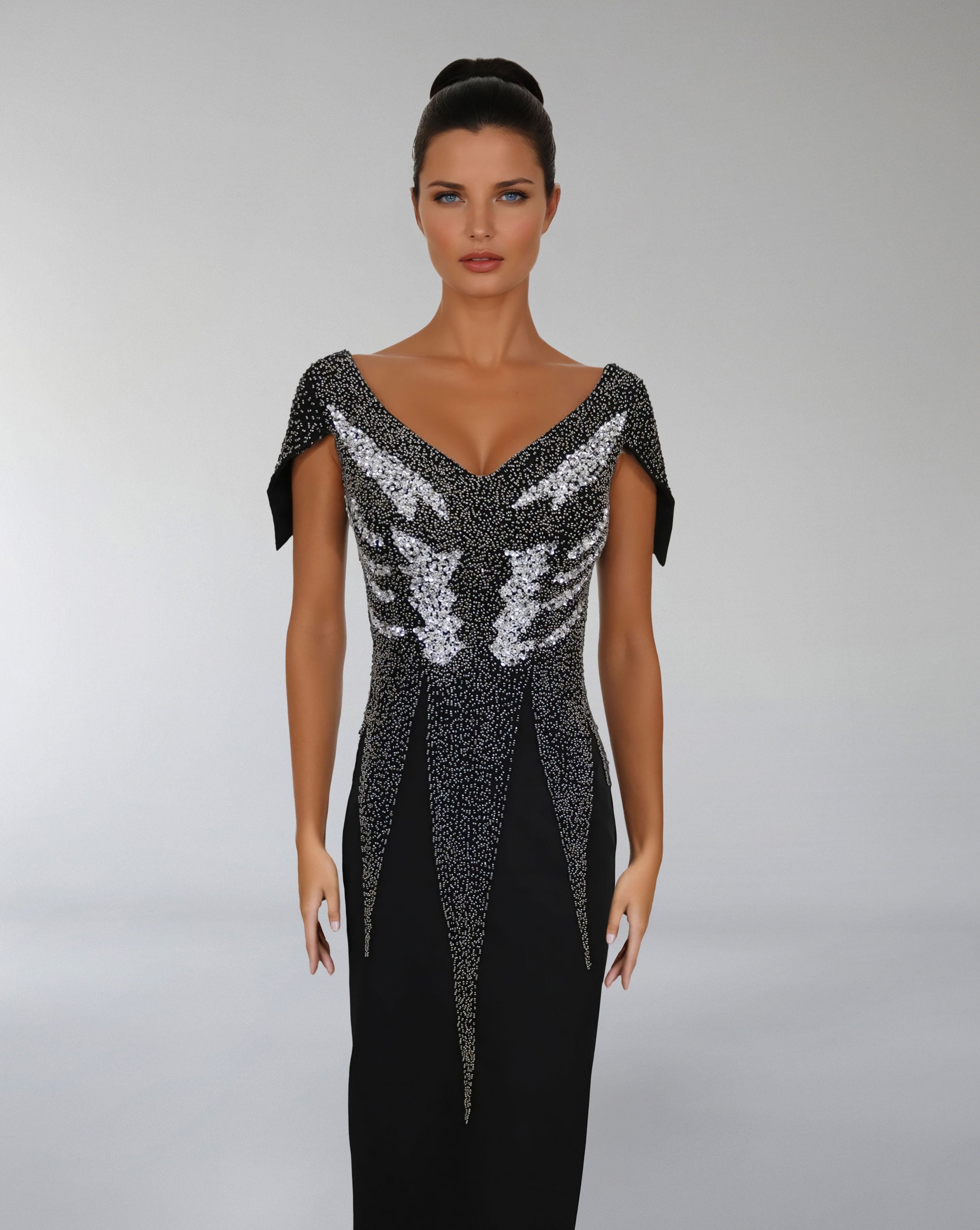 Embellished Cap-Sleeve Column Gown – NOIVA