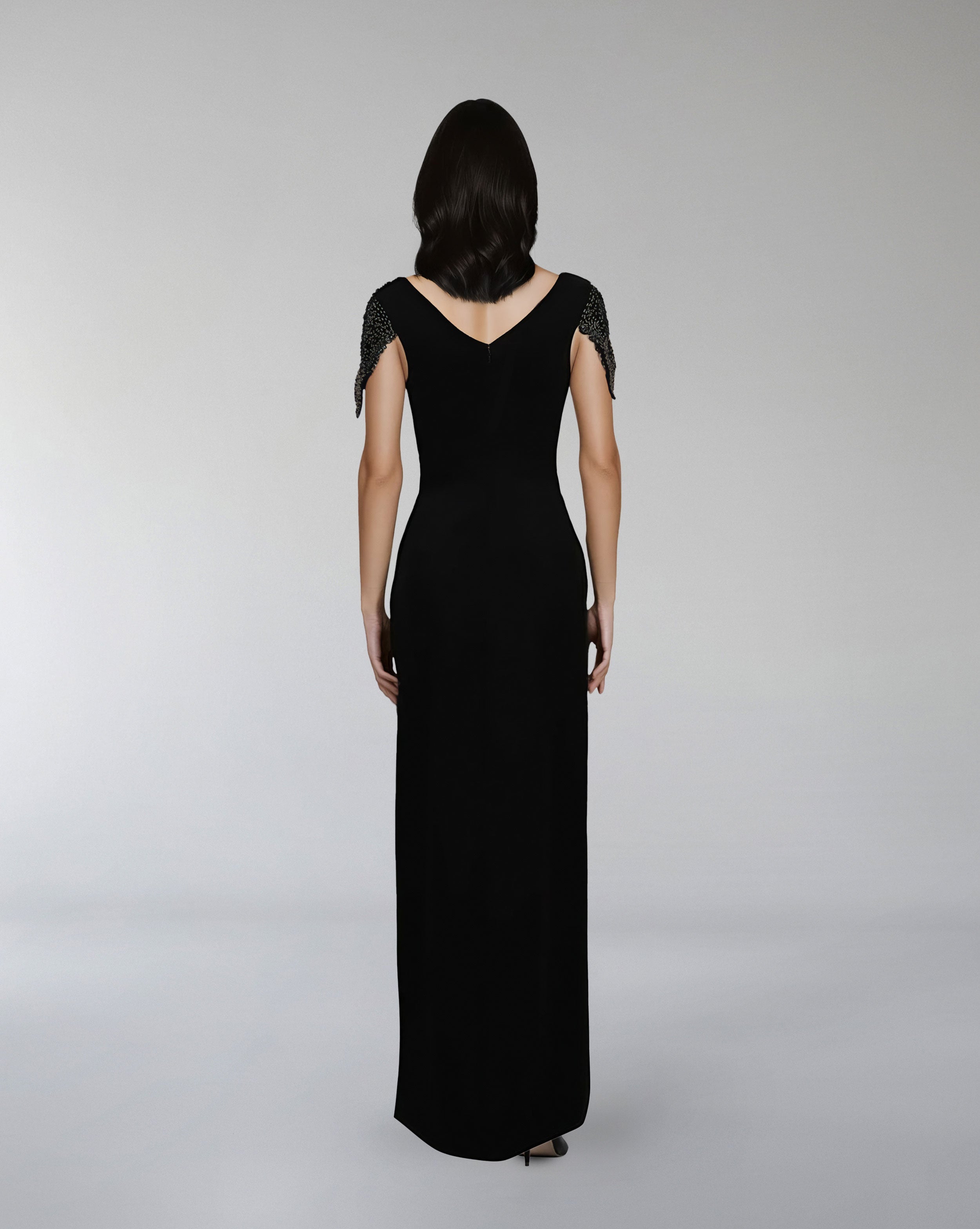 Embellished Cap-Sleeve Column Gown – NOIVA