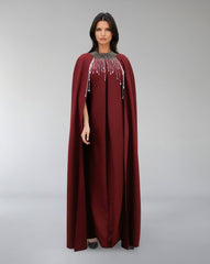 Embellished High-Neck Gown with Flowing Cape – ASITRD