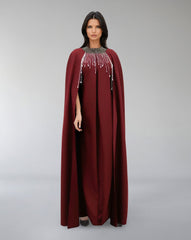 Embellished High-Neck Gown with Flowing Cape – ASITRD