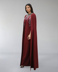 Embellished High-Neck Gown with Flowing Cape – ASITRD
