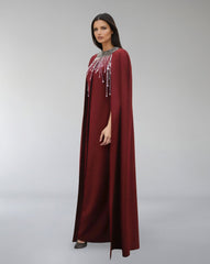 Embellished High-Neck Gown with Flowing Cape – ASITRD