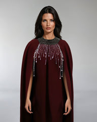 Embellished High-Neck Gown with Flowing Cape – ASITRD