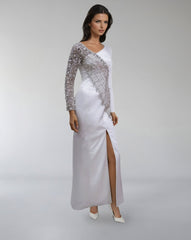 Asymmetrical Embellished Satin Gown with Slit – LUMINA